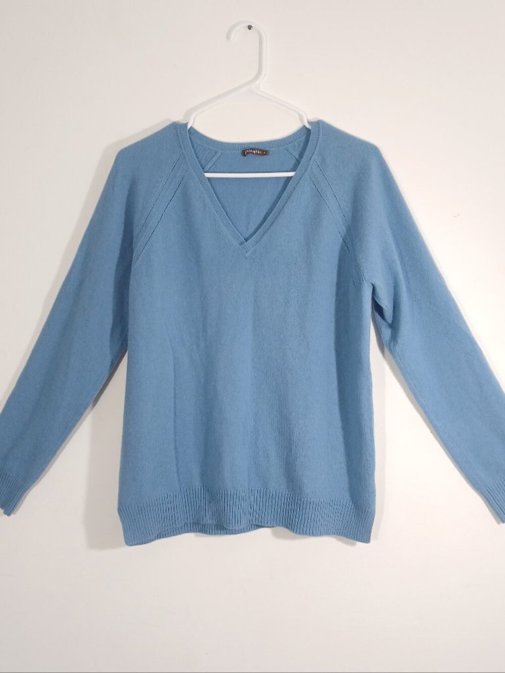 J McLaughlin Womens M Blue 100% Cashmere V Neck Raglan Sleeve Sweater
